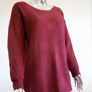 Burgundy Sweater with Criss-Cross Lace Back